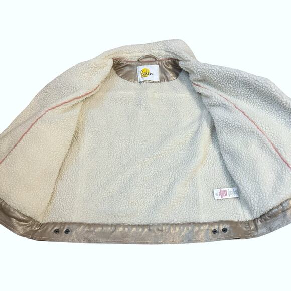 Boden Metallic Biker Jacket Moto XS Gold Sherpa Lined Zip Up Casual Preppy - Picture 3 of 9